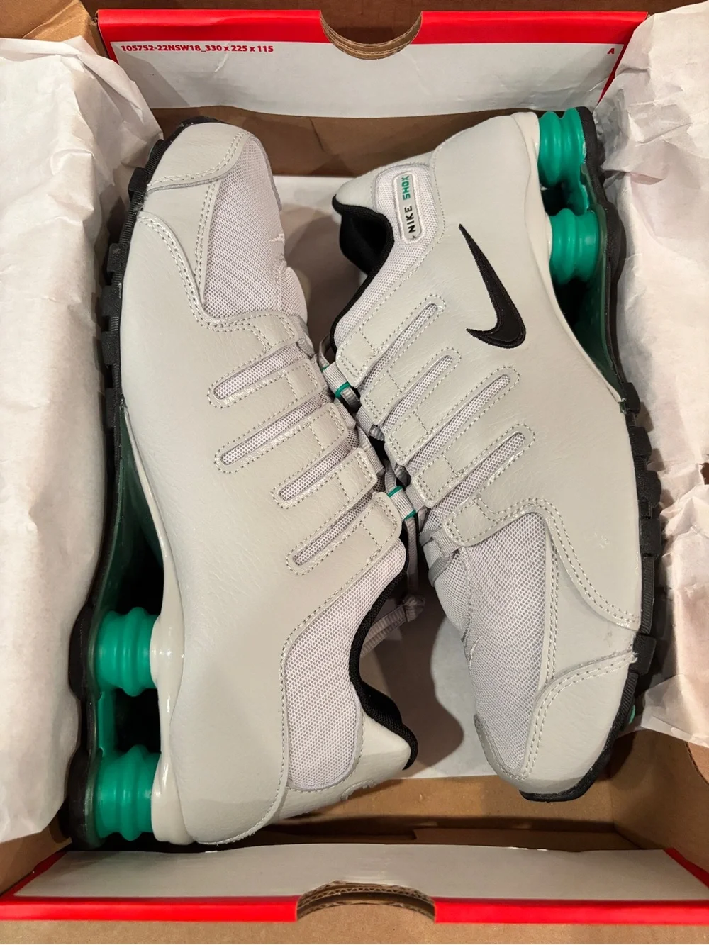 Size 10/11.5 Nike Shox NZ Grey Fog Stadium Green Black Men's Shoes- IQ8263-001